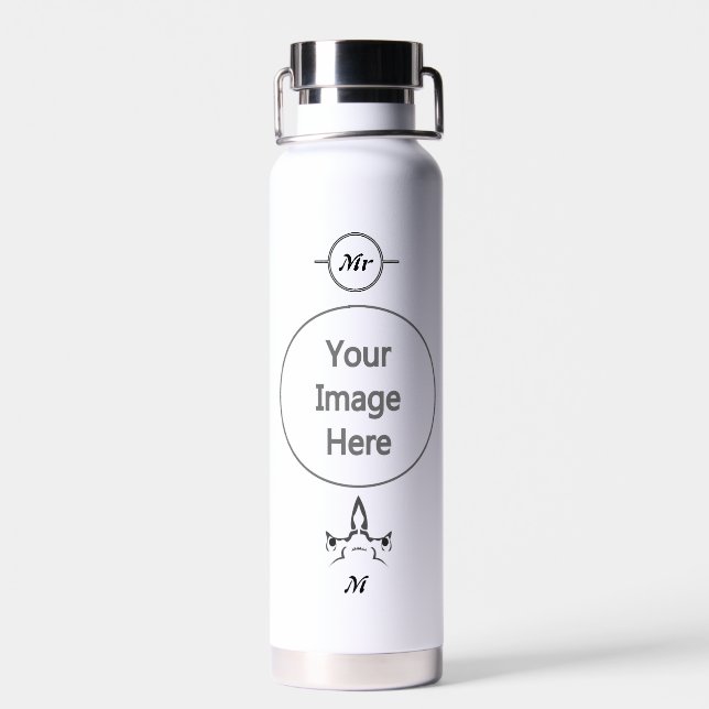 Angry Hammerhead Shark Line Art Water Bottle (Back)