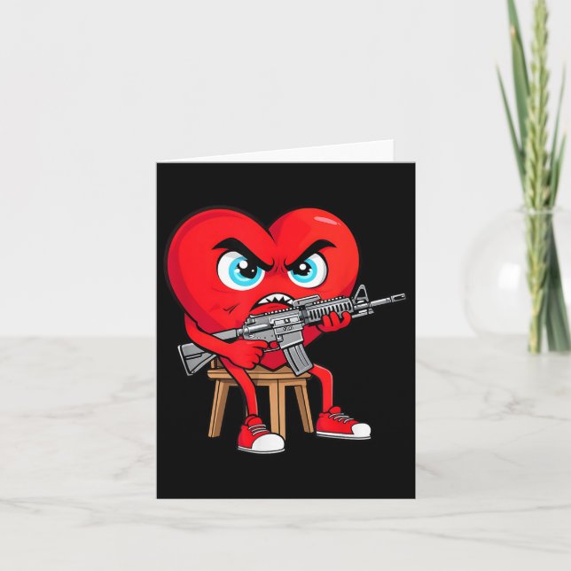 Angry Heart Anti Valentine Gun Happy Valenitne Men Card (Front)