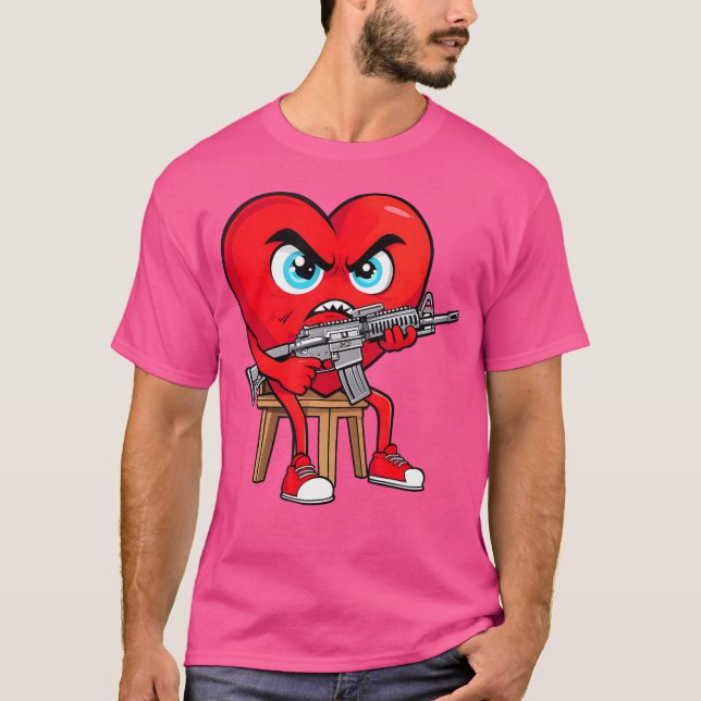 Angry Heart Anti Valentine Gun Happy Valenitne T-Shirt (Front)