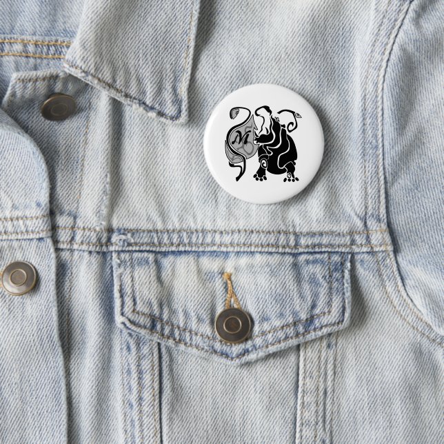Angry Hippo Monogram 6 Cm Round Badge (In Situ)