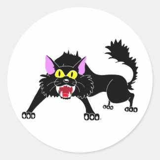 Angry Hissing Black Cat Cartoon Classic Round Sticker