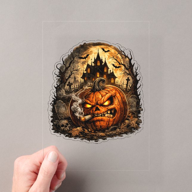 🎃 Angry Jack O' Lantern Halloween Sticker | Spook Acrylic Invitations (Insitu (Handheld))