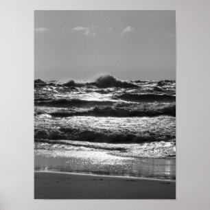 Angry Lake Michigan Grayscale Poster