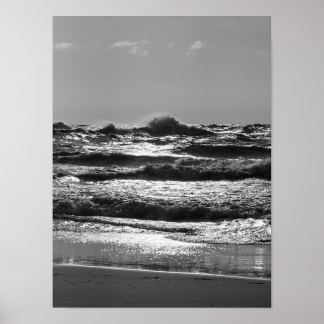 Angry Lake Michigan Grayscale Poster (Front)