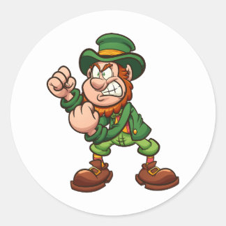 angry leprechaun holding fists up ready to fight c classic round sticker