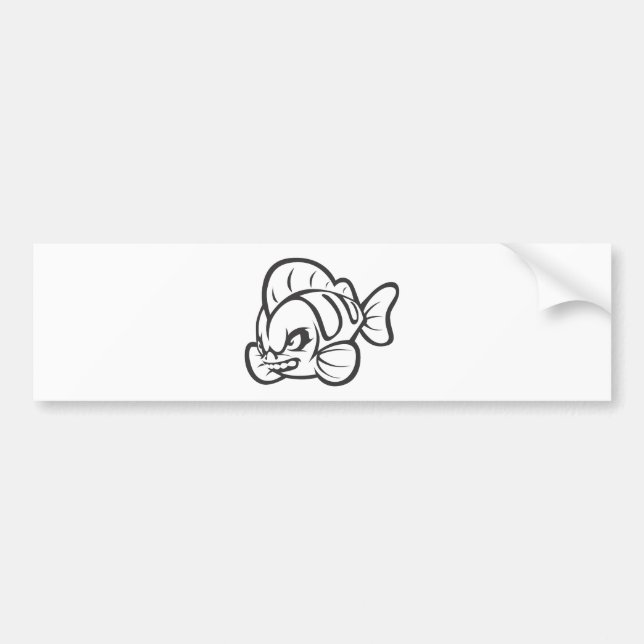 Angry Mad Wild Fish Outline Cartoon Bumper Sticker (Front)