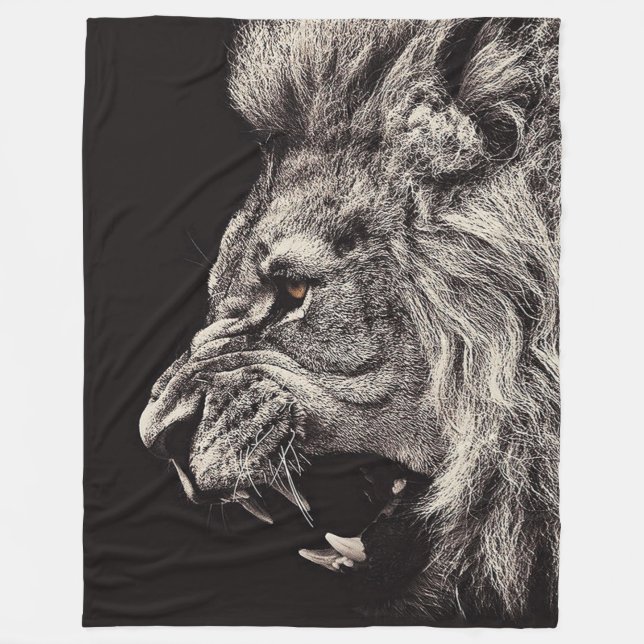 Angry Male Lion Fleece Blanket (Front)
