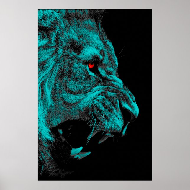 Angry male lion predator carnivore poster (Front)