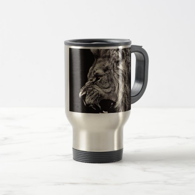 Angry Male Lion Travel Mug (Front Right)