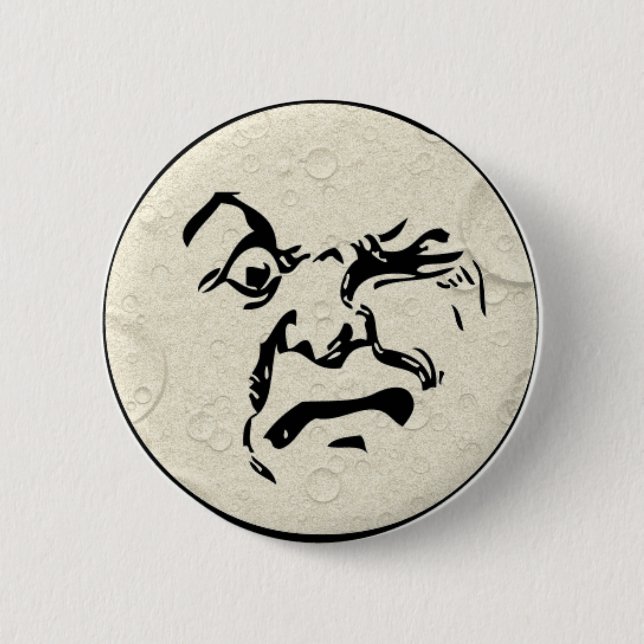 Angry Man in the Moon Face 6 Cm Round Badge (Front)