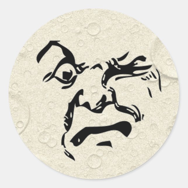 Angry Man in the Moon Face Classic Round Sticker (Front)