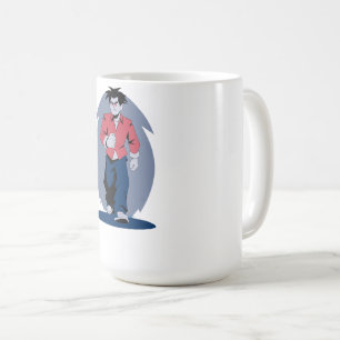 Angry man walking coffee mug