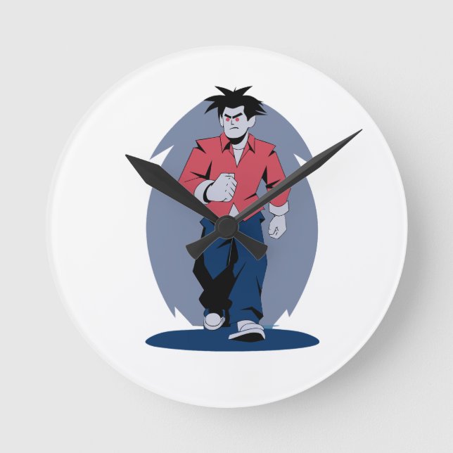 Angry man walking round clock (Front)