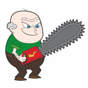 Angry man with chainsaw cartoon photo sculpture magnet