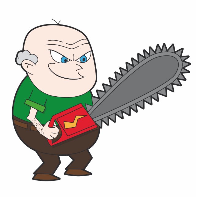Angry man with chainsaw cartoon photo sculpture magnet (Front)