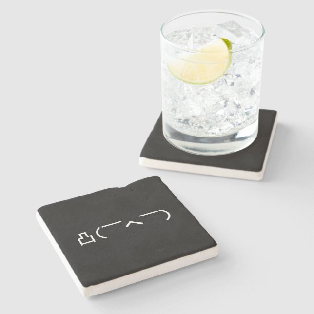Angry Middle Finger Emoticon Japanese Kaomoji Stone Coaster (Side)