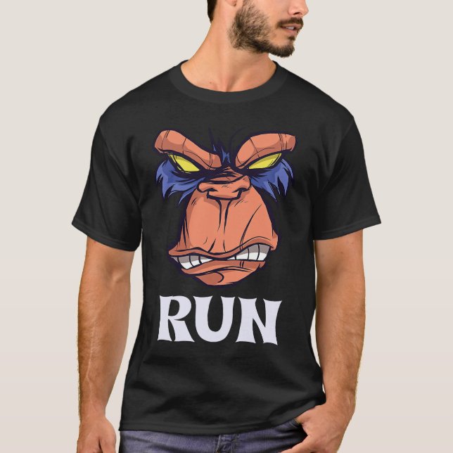 Angry Monkey Face Says Run Running Way Miss Mood T-Shirt (Front)