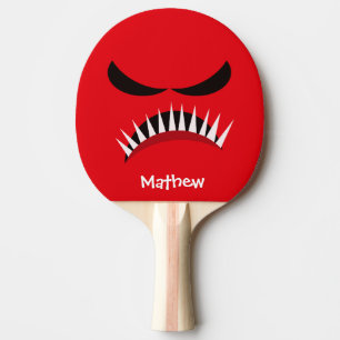 Angry Monster With Evil Eyes and Sharp Teeth Red Ping Pong Paddle