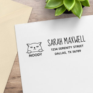 Angry Moody Cat Pet Name Address Rubber Stamp
