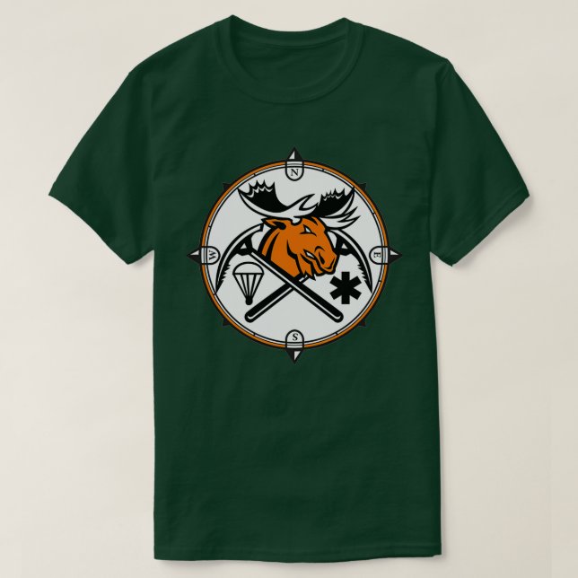 Angry Moose Crossed Ice Pick Ax Pararescue Mascot T-Shirt (Design Front)