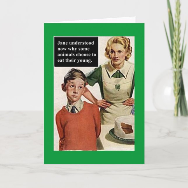 Angry Mum and Ruined Cake - Vintage Funny Card (Front)