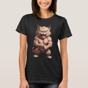 Angry muscular cat cute funny angry cat T-Shirt