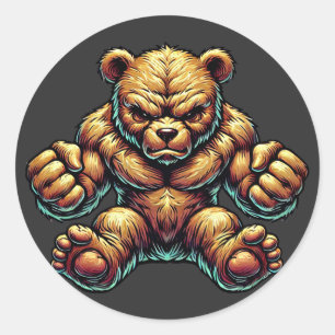 Angry Muscular Teddy bear colour illustration art Classic Round Sticker