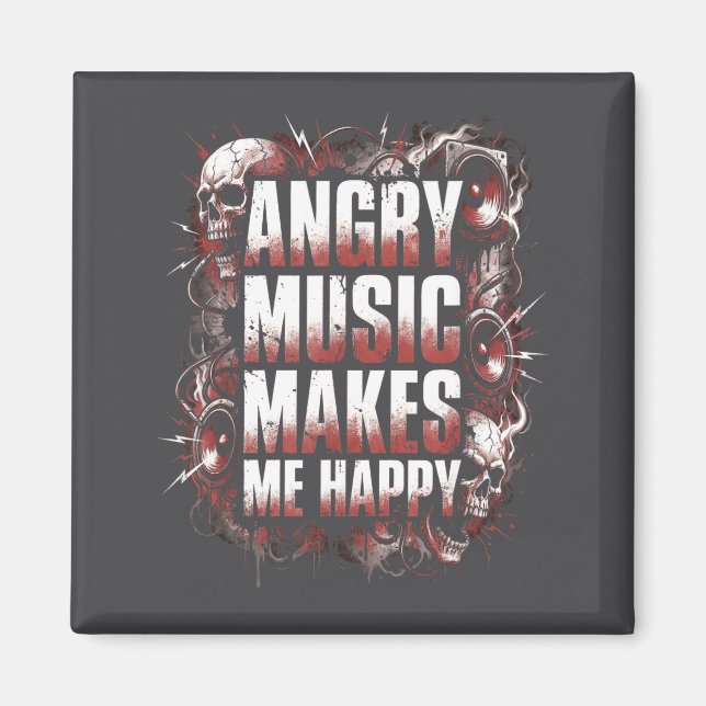 Angry Music Makes Me Happy Heavy Metal Skull Rock  Magnet (Front)