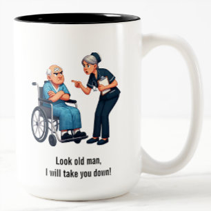 Angry Nurse Dealing With Stubborn Elderly Patient  Two-Tone Coffee Mug