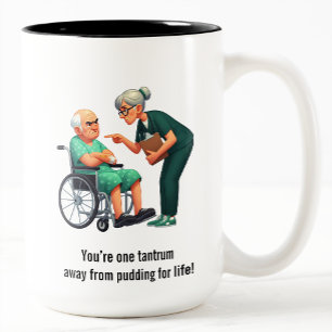 Angry Nurse Dealing With Stubborn Elderly Patient  Two-Tone Coffee Mug