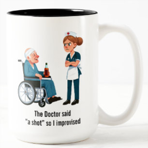 Angry Nurse Scolding Drunk Patient Two-Tone Coffee Mug