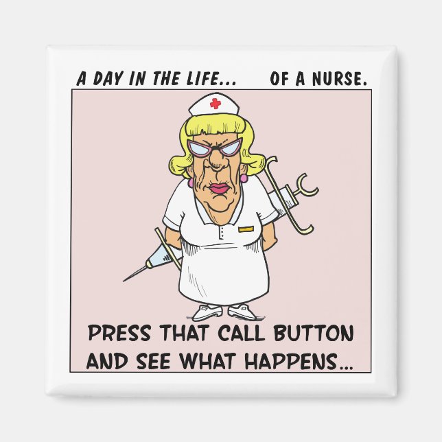 Angry Nurse Threatens Patients with Large Needle Magnet (Front)