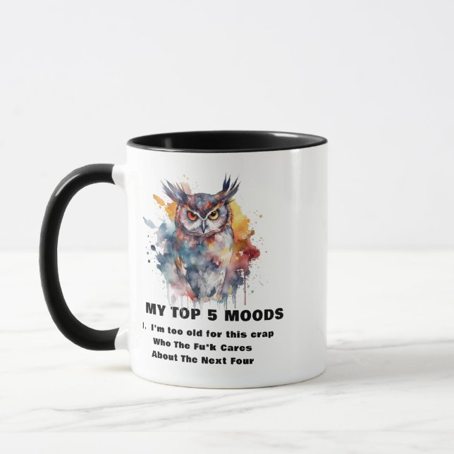 Angry Owl, "Too Old" Meme Snarky Humour Coffee Mug (Left)