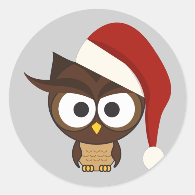 Angry Owl wearing Santa Hat Classic Round Sticker (Front)