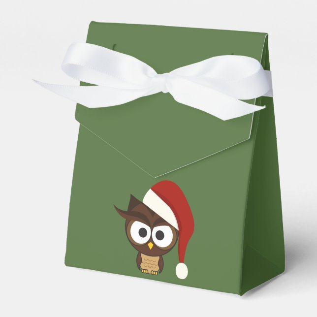 Angry Owl wearing Santa Hat Favour Box (Front Side)