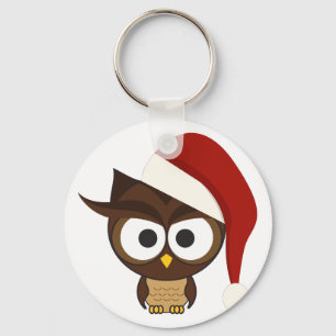 Angry Owl wearing Santa Hat Key Ring