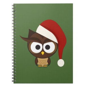 Angry Owl wearing Santa Hat Notebook