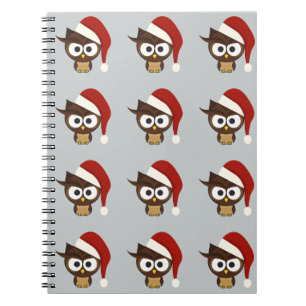 Angry Owl wearing Santa Hat Notebook