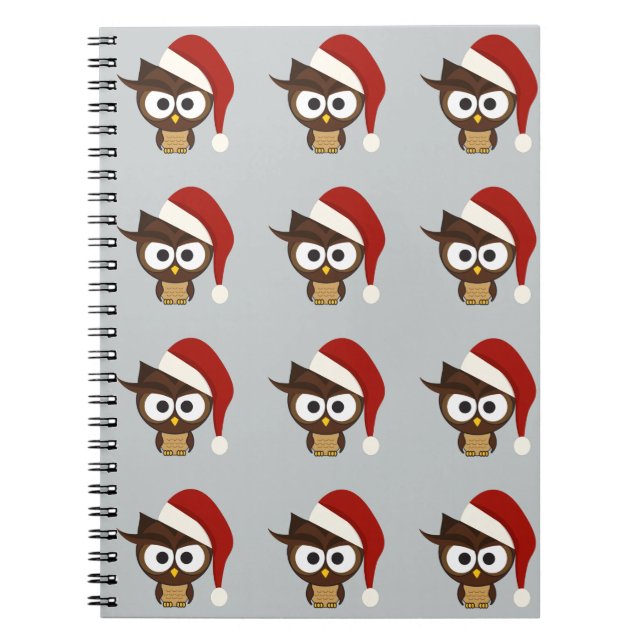 Angry Owl wearing Santa Hat Notebook (Front)