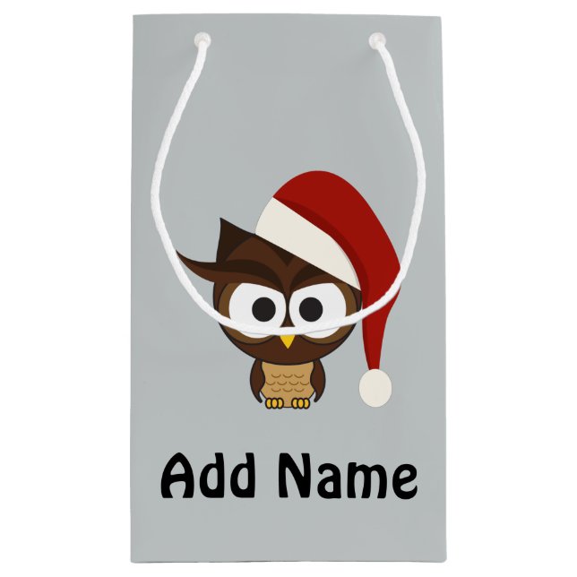 Angry Owl wearing Santa Hat Small Gift Bag (Back)