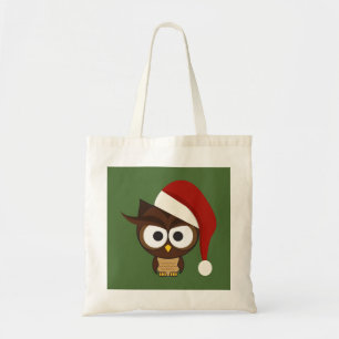 Angry Owl wearing Santa Hat Tote Bag
