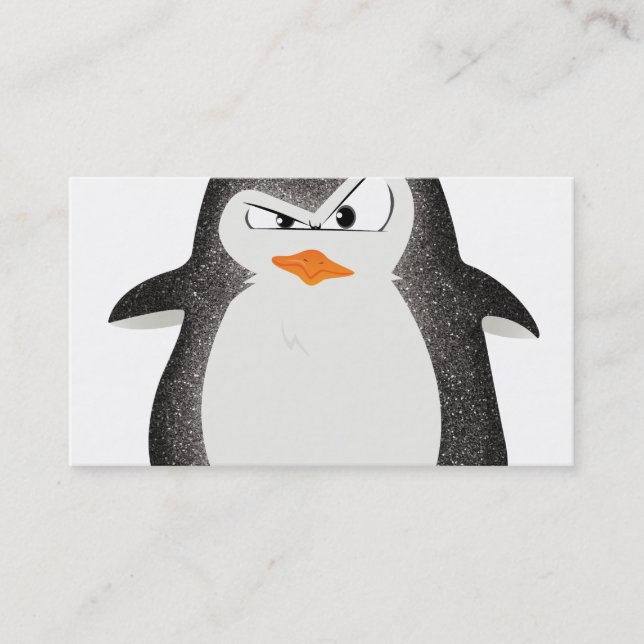Angry Penguin Glitter Photo Print Business Card (Front)