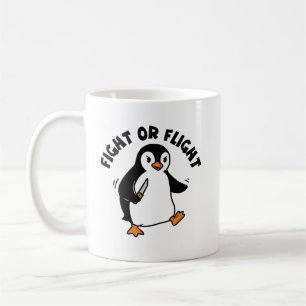 Angry Penguin Knife Minimalist Black and White Coffee Mug