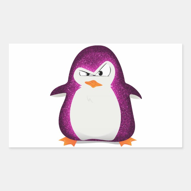 Angry Penguin Pink Glitter Photo Print Rectangular Sticker (Front)