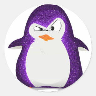 Angry Penguin Purple Glitter Photo Print Classic Round Sticker