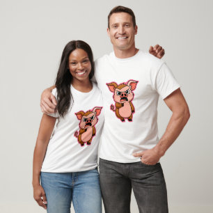 Angry Pig Couple Tee – Cartoon Attitude Matching S