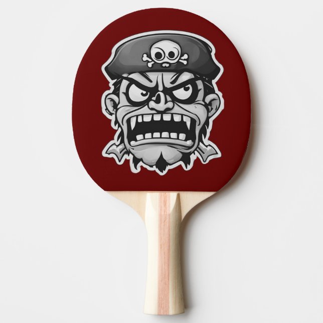 Angry Pirate Cartoon Face Competitive Red Ping Pong Paddle (Front)