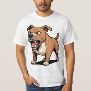 Angry Pitbull Cartoon Dog Brown Snarling T-Shirt