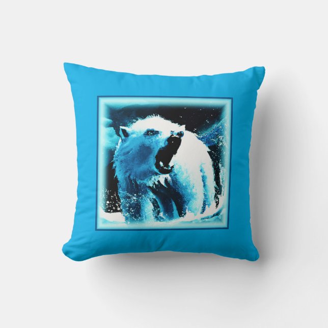 "Angry Polar Bear" Cute Painting. Buy Now Cushion (Front)