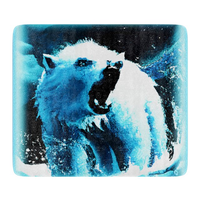 "Angry Polar Bear" Cute Painting. Buy Now Cutting Board (Front)